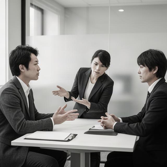企業の面談室で管理職へ対話の技術を説明する講師