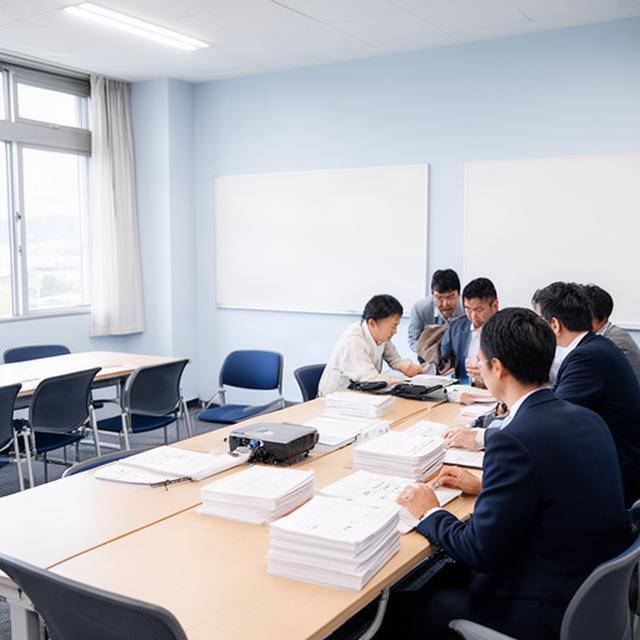 山形県の公共施設で職員が住民説明会の準備をする様子
